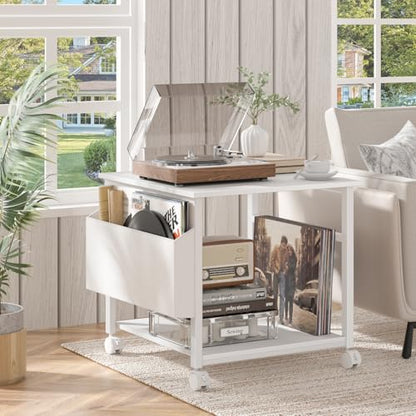 Lerliuo White Large Printer Stand with Storage | 23.6" W x 23.6" D x 22.8" H Printer Table for Home Office, Rolling Printer Cart Holder with Lockable Wheels & Side Pocket - color: White