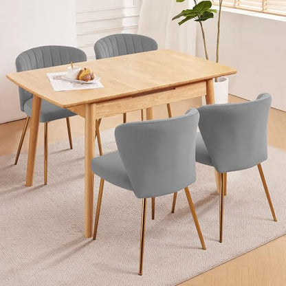 Velvet Dining Chairs Set of 2, Modern Upholstered Vanity Chairs with Golden Metal Legs for Dining Room Kitchen Vanity Patio (Grey) - color: Grey