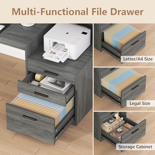 YOMILUVE 65" Computer Desk with 3 Drawers & Printer Shelf for Home Office - color: Dark Gray