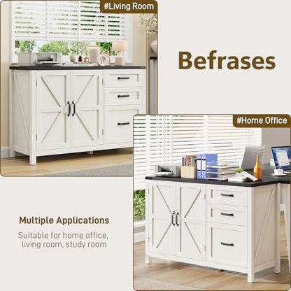 Farmhouse File Cabinet with Doors, Lateral Filing Cabinet, White and Black - color: White and Black, size: 15.75"D x 41.02"W x 28.23"H