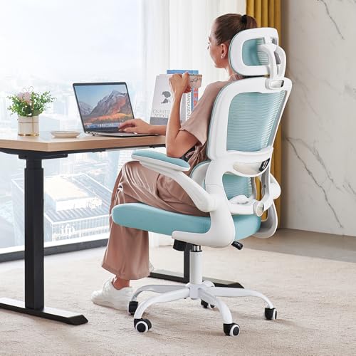TRALT Office Chair Ergonomic Desk Chair - Gaming Chair with Lumbar Support | 330 LBS Home Office Desk Chairs with Headrest, Reading Chair with Flip-up Armrests, Comfortable Computer Chairs (1, Blue) - color: Blue