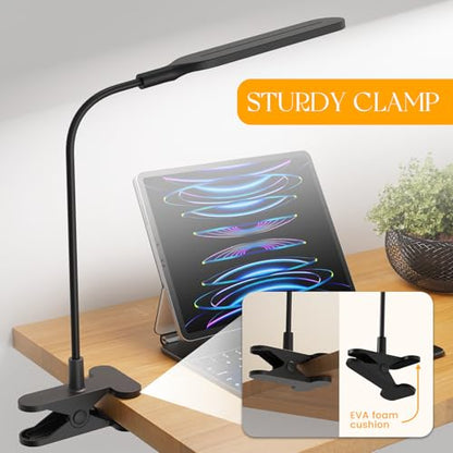 LED Clip on Light, 3 Color Modes & 10 Brightness Levels, 360° Flexible Gooseneck Clamp Lamp, Ultra Wide Brightness Range, USB Eye-Caring Table Light for Home Office/Reading/Painting, Black - style: Desk Lamp