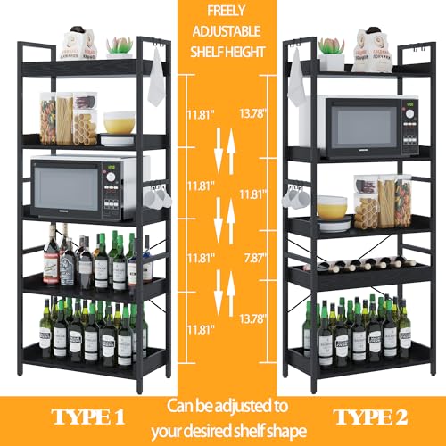 HCHQHS 5 Tier Bookshelf, Adjustable Industrial Bookcase, Vertical Tall Book Shelf, Wood and Black Metal Open Bookshelves for Home Office, Living Room, Bedroom - color: Black, size: 5-Tier (24"W x 57"H)