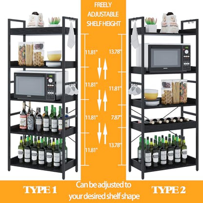 HCHQHS 5 Tier Bookshelf, Adjustable Industrial Bookcase, Vertical Tall Book Shelf, Wood and Black Metal Open Bookshelves for Home Office, Living Room, Bedroom - color: Black, size: 5-Tier (24"W x 57"H)