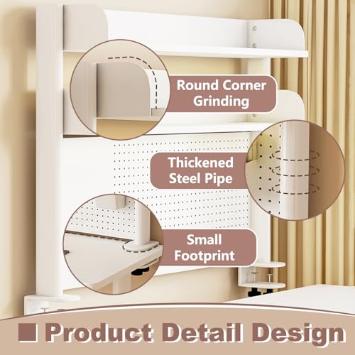 Clamp On Desk Organizer Shelf,Desk Extender Pegboard,White,39.4in | Computer Desk Accessories for Office,Desktop Bookshelf Storage Shelves for Desk, Desktop Shelving System - size: 100cm