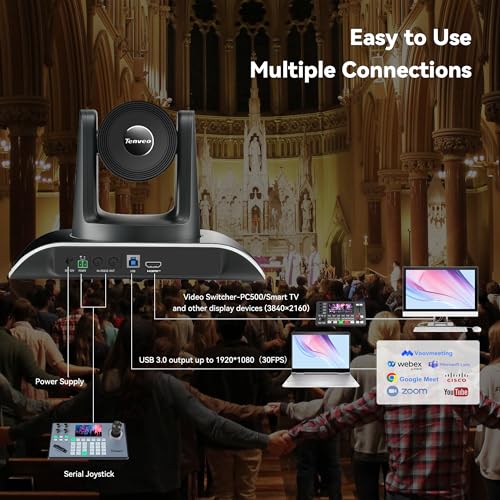 Tenveo 4K AI Auto Tracking PTZ Conference Camera, 3X Optical Zoom, 92° Wide View Angle, USB 3.0 & HDMI Conference Camera for Zoom, Teams, OBS, Live Streaming, Church Worship, Education, Meetings - color: Shadow Black