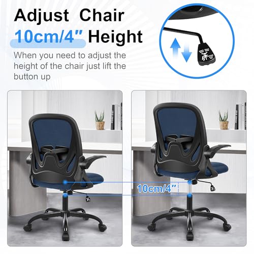 Office Chair Ergonomic Desk Chair with Flip up Armrests Swivel Breathable Desk Mesh Computer Chair with Adjustable Lumbar Support and Height for Conference Room (Navy) - color: Navy