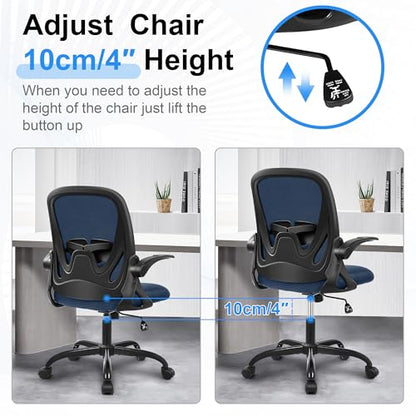 Office Chair Ergonomic Desk Chair with Flip up Armrests Swivel Breathable Desk Mesh Computer Chair with Adjustable Lumbar Support and Height for Conference Room (Navy) - color: Navy