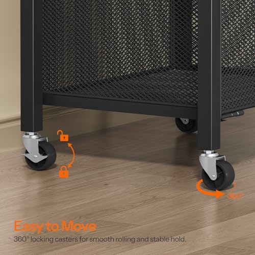HOOBRO Printer Stand with Hanging File Drawer, Rolling Printer Cart on Wheels, Mobile Filing Cabinet Storage Shelf, Home Office Desk Side Organizer, Rustic Brown and Black BF17UPS01 - color: Rustic Brown + Black