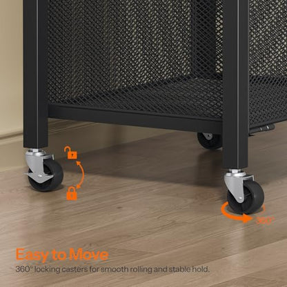 HOOBRO Printer Stand with Hanging File Drawer, Rolling Printer Cart on Wheels, Mobile Filing Cabinet Storage Shelf, Home Office Desk Side Organizer, Black BB17UPS01 - color: Black