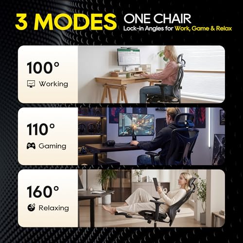 CYKOV Ergonomic Office Chair with Footrest - Adjustable Lumbar Support & Headrest, 90-160° Reclining Mesh Back Computer Chair - Home Office/Gaming, 350lbs Capacity (B-Black, Mesh) - color: B-black