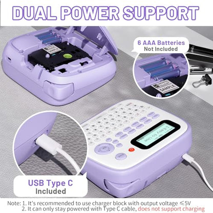 D210S Label Maker Machine with-Tape, Label Maker Waterproof-Labels - color: Purple