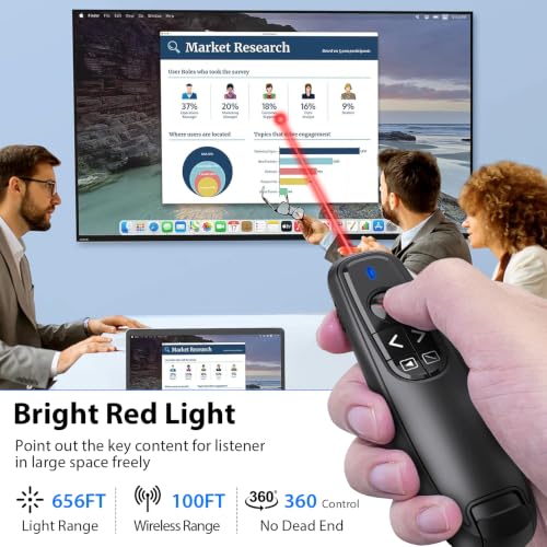 Presentation Clicker for Powerpoint Presenter Remote with Laser Pointer | Wireless Slide Advancer for Computer/Mac/Laptop/PPT, Red Pointer, RF 2.4GHz USB A and Type C Receiver, Plug and Play, Black