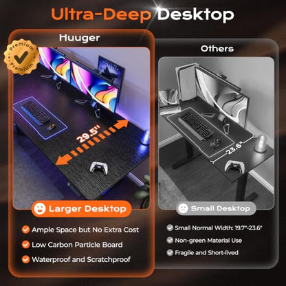 Huuger 71 x 30 Large Electric Standing Desk, Height Adjustable Computer Desk, 29.5" Deep Desktop, Stand up Gaming Office Table with 2 Hooks, 3 Preset Heights, for Home Office, Black - color: Black, size: 71*30 inch (no outlets)