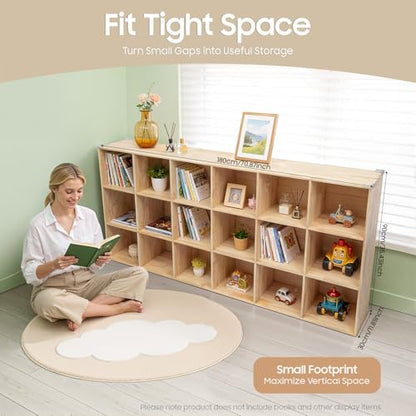 18 Cube Storage Organizer - Solid Wood Bookshelf - Cube Shelf - Vertical or Horizontal Bookcase - Open Book Shelf - Easy Assembly for Bedroom, Living Room, Office - size: 18-Cube