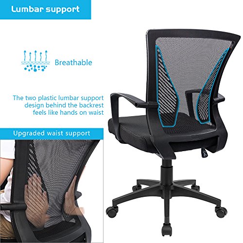 Furmax Office Chair Ergonomic Computer Desk Mesh Chair Mid Back Swivel Lumbar Support with Armrest (1, Black) - color: Black