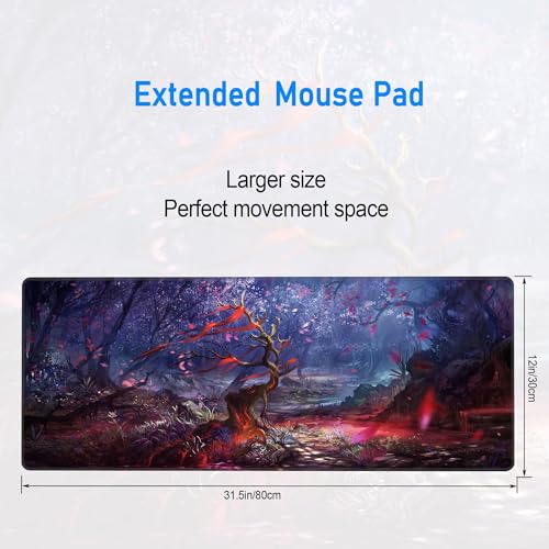 Large Gaming Mouse Mat,Gothic Fantasy Dark Forest Desk Pad,31.5x12in | XL Non-Slip Base and Stitched Edges Mousepad for Men Women,Extended Keyboard Mat for PC Office Home Decor,80 x 30 cm - color: Cherry Blossom Tree
