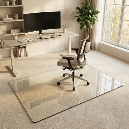 40" x 60" Glass Chair Mat for Carpet, 0.2" Thick Office Chair Mat | Heavy-Duty Tempered Glass With Crystal Clear Surface, Polished Rounded Edges Resists Scratches And Cracks For Smooth Rolling - size: 40"x60"