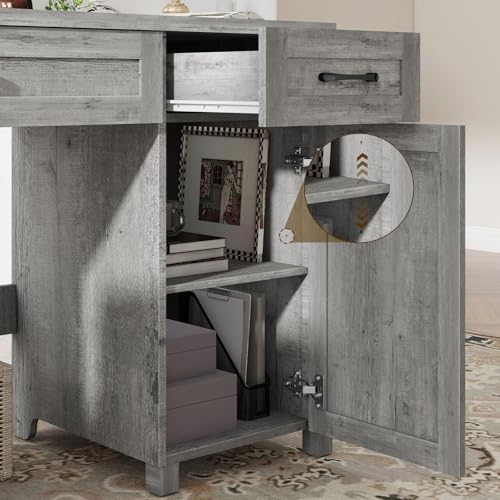 Vabches Farmhouse 47" Executive Desk with Storage Cabinet, Grey - color: Grey, size: 47" W