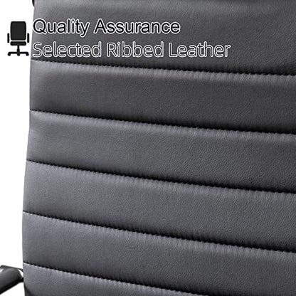 Okeysen Black Office Chair, Ergonomic Leather Modern Office Chair, Executive Ribbed Height Adjustable Swivel Rolling Chair for Home Office. - color: Black With Black Frame