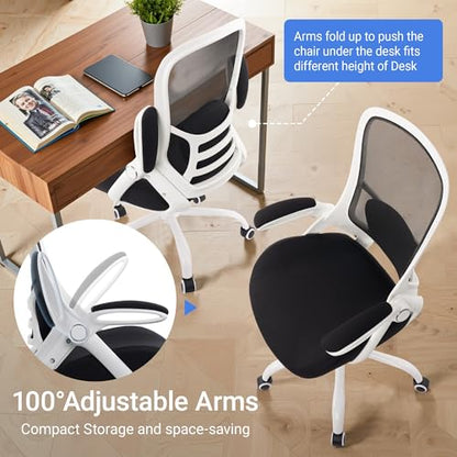 HYLONE 400lbs Heavy Duty Office Chair, Computer Desk Chair(White&Black) | Office and Home, 5" Thickened Seat, Ergonomic with Adjustable Armrests, Mesh Executive Chair - color: White Frame & Black
