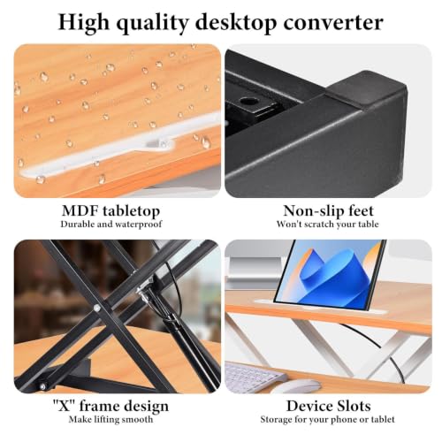 37" Desk Converter, Height Adjustable Stand Up Desk Converter, 2 Monitor Standing, Sit to Stand, Quick Sit to Tabletop, Riser Workstation with Wide Keyboard Tray - color: Log Color