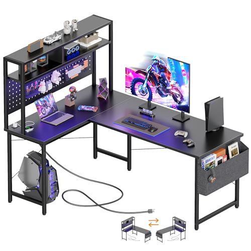 Mericonia 51 in L Shaped Desk with Pegboard, Reversible Corner Gaming Desk - color: Black, size: 51 inch