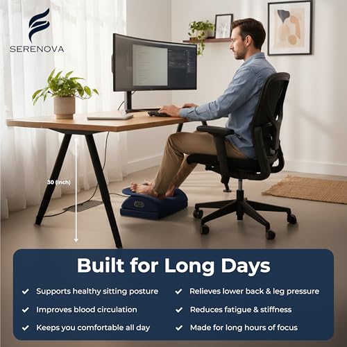Serenova 2-in-1 Under Desk Foot Massager and Footrest, Cordless Rechargeable Shiatsu and Vibration Foot Rest for Office, Home Desk and Work from Home, Auto-Off Timer, Washable Cover