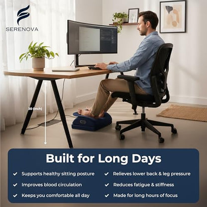 Serenova 2-in-1 Under Desk Foot Massager and Footrest, Cordless Rechargeable Shiatsu and Vibration Foot Rest for Office, Home Desk and Work from Home, Auto-Off Timer, Washable Cover