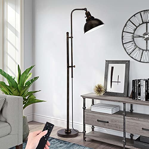PARTPHONER Industrial Floor Lamp Adjustable, Rustic Farmhouse Reading Lamp in Aged Black Finish, Modern Standing Lamp with Remote Control Metal Shade for Living Room Bedroom Study Room Office Hotel - color: Black