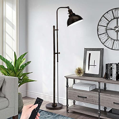 PARTPHONER Industrial Floor Lamp Adjustable, Rustic Farmhouse Reading Lamp in Aged Black Finish, Modern Standing Lamp with Remote Control Metal Shade for Living Room Bedroom Study Room Office Hotel - color: Black