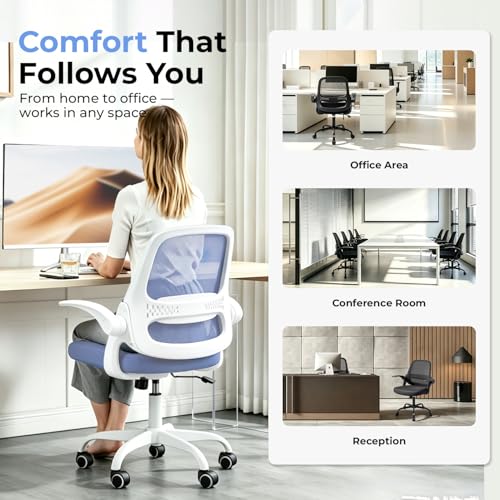 amseatec Mesh Office Chair, Ergonomic Home Office Chair with Flip-Up Arms - color: Blue, size: Oversized