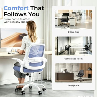 amseatec Mesh Office Chair, Ergonomic Home Office Chair with Flip-Up Arms - color: Blue, size: Oversized