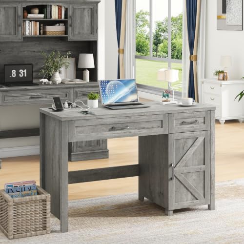 Vabches Farmhouse 47" Executive Desk with Drawers, Grey - color: Grey, size: 47"W