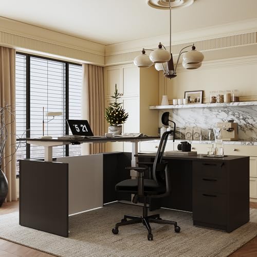 Adjustable Height Executive Standing Desk | Dual Motor Electric Sit-Stand Workstation with 4 Memory Handsetctric Sit-Stand Desk with Lockable Storage (1, L-Shape- Khalba Oak)