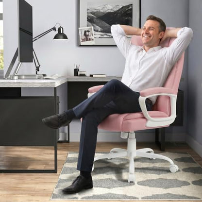 LEMBERI High Back PU Leather Executive Office Chair, Adjustable Swivel Computer Desk Chair with Padded Armrests for Home Office, Pink - color: Pink