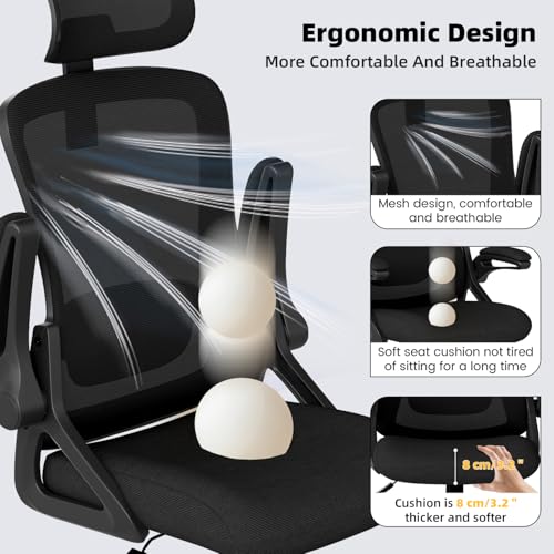 Ergonomic Office Chair Desk Chair with Adjustable Lumbar Support - color: Black-black