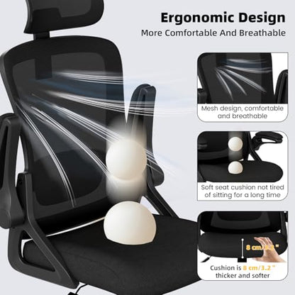 Ergonomic Office Chair Desk Chair with Adjustable Lumbar Support - color: Black-black