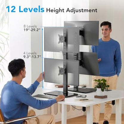 AX WABER Dual Monitor Stand Vertical Stack Screen Free-Standing Desk Mount Arm Riser Fits Two 13 to 34 Inch Computer Monitors with Swivel,Tilt, Height Adjustable,VESA Stand 100x100mm, 75x75mm AX05TB02 - size: Dual monitor stand