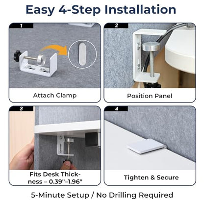 Desk Privacy Panel, Gray Clamp-On Divider for Office & Home | No-Drill Clamp Mount,Under Desk,Polyester,Cable Routing Clearance,Pin-Friendly Felt Surface,20" x 24" - size: 20"x24"