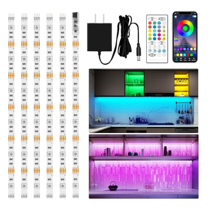 maylit 6 PCS RGB Under Cabinet Lights with App and Remote Control - size: 9.8FT without Motion Sensor