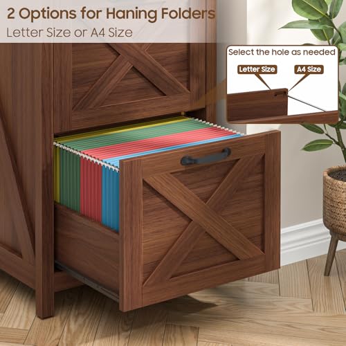 Halitaa Small Farmhouse File Cabinet with 2 Drawers for Home Office, Walnut - color: Walnut, size: 2 Drawers