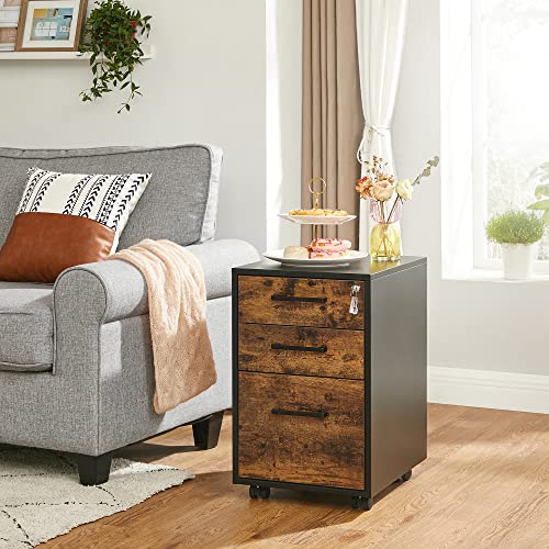 SONGMICS File Cabinet, Pre-Assembled Except Wheels and Handles, Office Filing Cabinet with Lock, for A4, Legal, Letter Sized Documents, 17.7 x 14.4 x 23.6 Inches, Rustic Brown and Black UOFC110B01V1 - color: Rustic Brown + Black, style: 3 drawer (23.6"H)