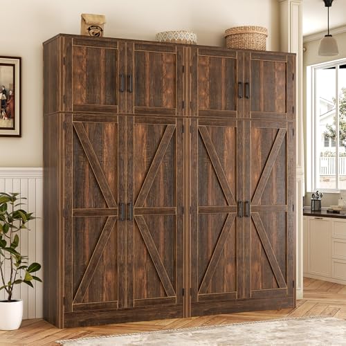 Unikito 71” Kitchen Pantry Storage Cabinet with Adjustable Shelves, 2 Pack | Large Farmhouse Storage Cupboard, Barn Doors, Sturdy and Deep, Versatile for Dinning Room, Living Room, Weathered Brown - color: Weathered Brown, size: 63 Inch