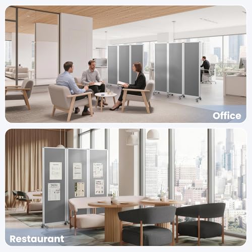 MAKELLO Partition Room Dividers 71"x71", Mobile Cubicle Wall, Gray Felt | 3 Panel Trifold Privacy Panel, Aluminum Frame, Sound Proof, Pinboard, Portable Temporary Wall for Office, Home, Classroom - color: Grey