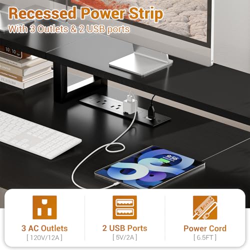 Aheaplus 59" Gaming Computer Desk with 3 Drawer, Power Outlet, Led Lights - color: Black