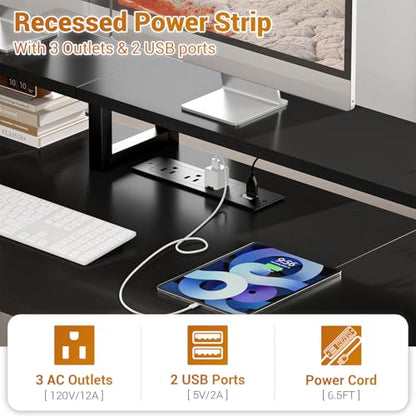Aheaplus 59" Gaming Computer Desk with 3 Drawer, Power Outlet, Led Lights - color: Black