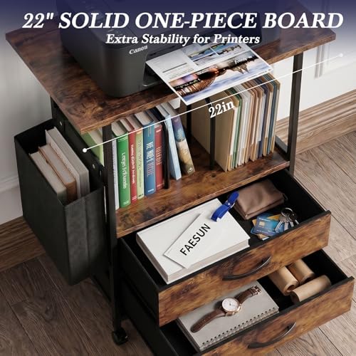 Faesun 22IN Mobile File Cabinet, Rolling Filing Cabinet with Fabric Drawers - color: Rustic