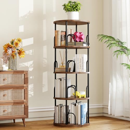 4 Tier Rotating Bookshelf Tower for Kids, Small Narrow Corner Book Shelf for Childrens, Toddler, Nursery Bookcase for Toy, Lego Dispaly Shelf for Bedroom Living Room Office Kitchen Shelf Tower - color: Black, size: 4 Tiers