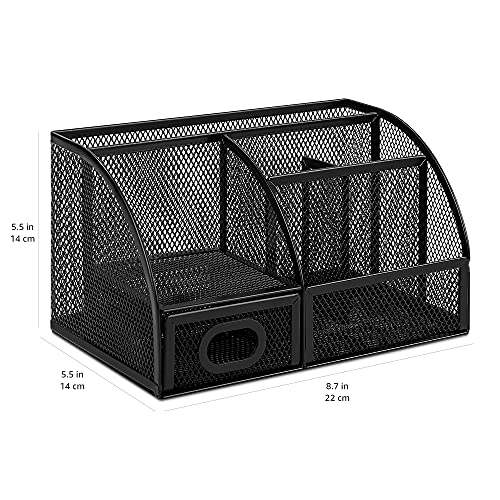 Amazon Basics Mesh Pen Holder and Desktop Desk Organizer, Office Caddy Storage for Writing Utensils, 9.1 x 5.9 x 5.5 inches, Black - style: Pen Holder Organizer